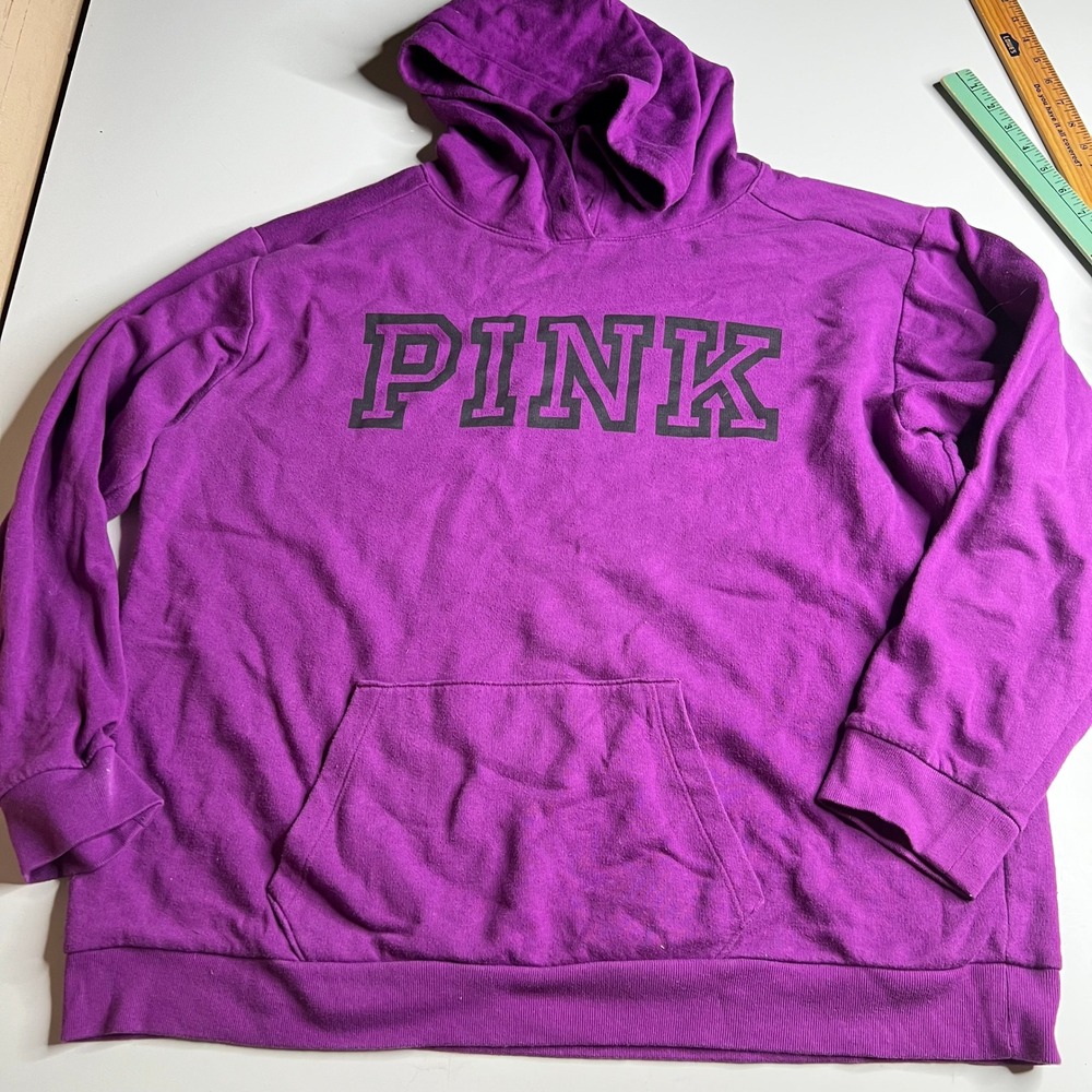 Victoria's Secret PINK Hoodie Purple Pullover Logo Sweatshirt XL